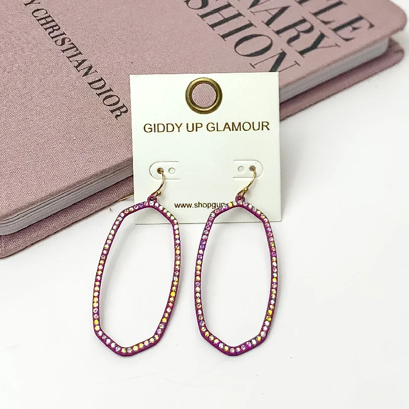 Women’s gemstone drop earrings-Sparkle Girl Open Oval Earrings in Purple