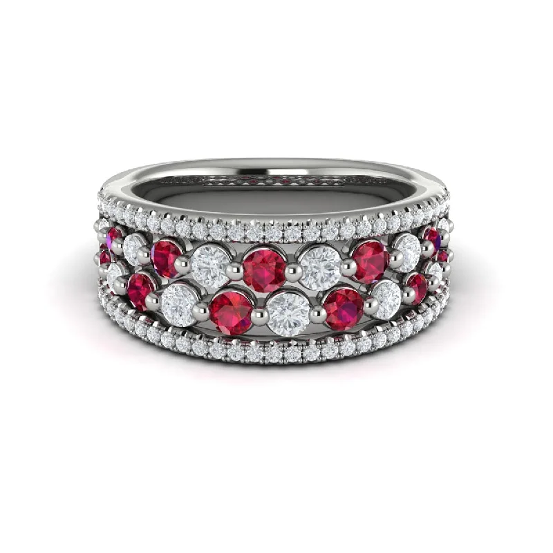 Diamond and Ruby Cluster Statement Ring