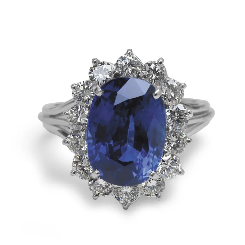 Women’s signet rings-Platinum, Diamond and Natural Sapphire Ring