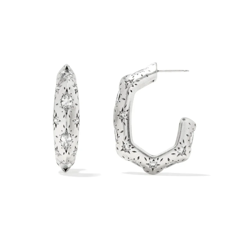 Women’s stacking earrings-Kendra Scott | Holland Hoop Earrings in Vintage Silver White Crystal