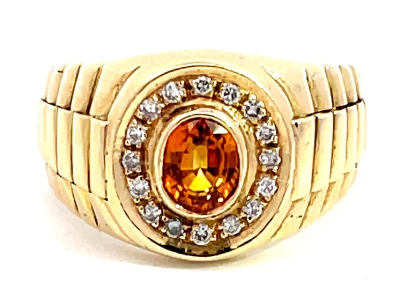 Women’s silver statement rings-Vintage Citrine Diamond Halo Rolex Ring in 14k Yellow Gold