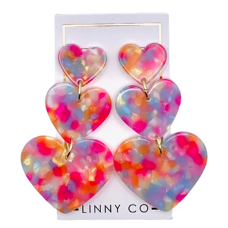 Women’s cubic zirconia earrings-Linny Co | Penny Heart Drop Earrings in Pink Sprinkles