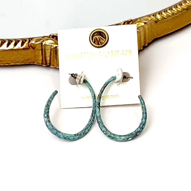 Women’s emerald earrings-Patina Tone Open Oval Hoop Earrings