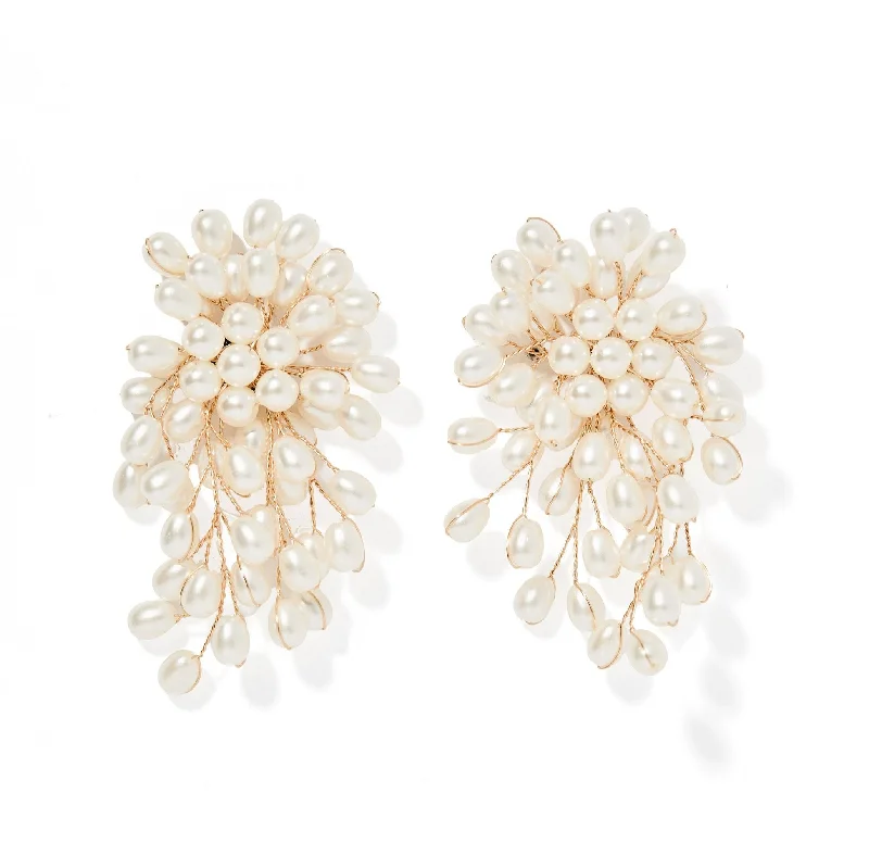 Women’s classic earrings-Linny Co | Ariel Gold Tone Pearl Cluster Drop Earrings