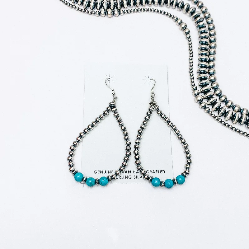 Women’s triangular earrings-Mason Lee | Navajo Handmade Sterling Silver Navajo Pearl and Sleeping Beauty Turquoise Triple Stone Hand Strung Teardrop Earrings