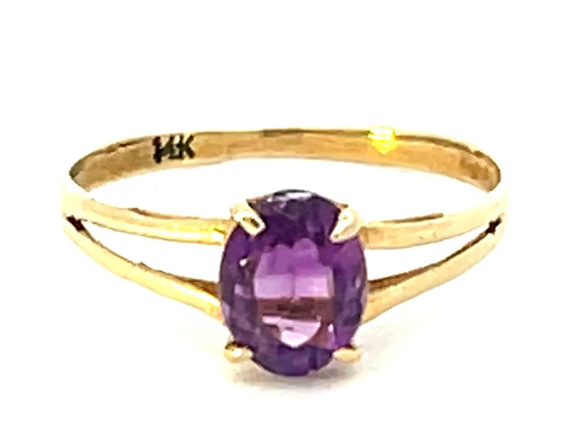 Women’s diamond eternity rings-Oval Purple Amethyst Ring in 14k Yellow Gold