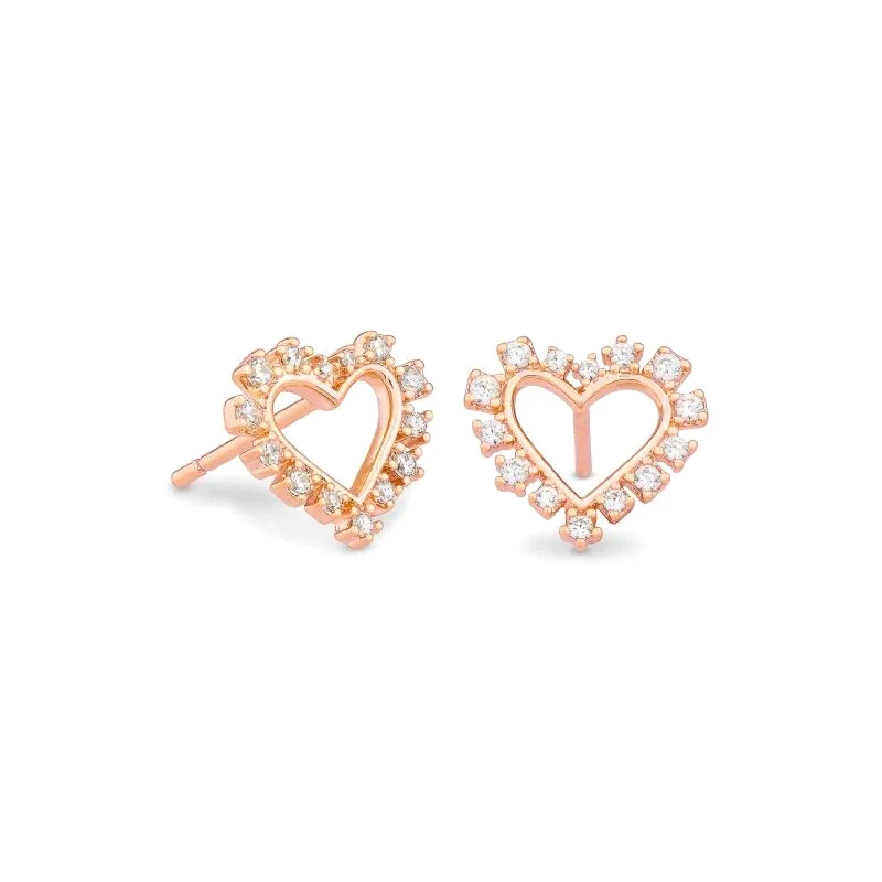 Women’s simple earrings-Kendra Scott | Ari Heart Rose Gold Stud Earrings in White Crystal