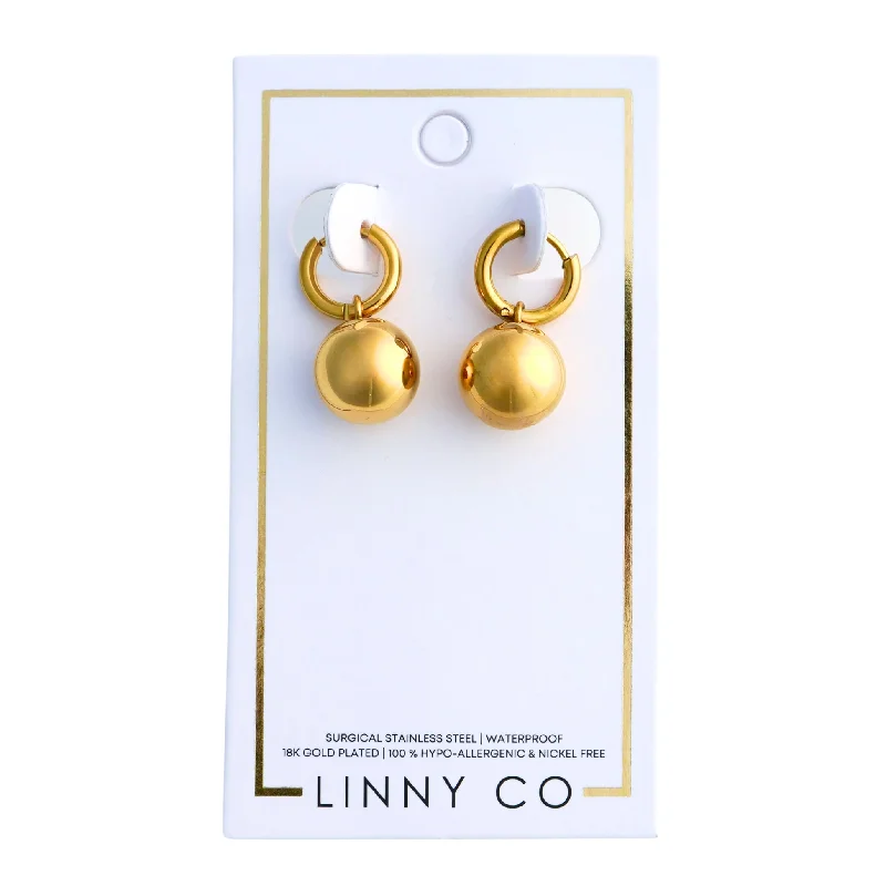 Women’s rainbow earrings-Linny Co | Charlotte Gold Tone Huggie Hoop Earring with Ball Pendant