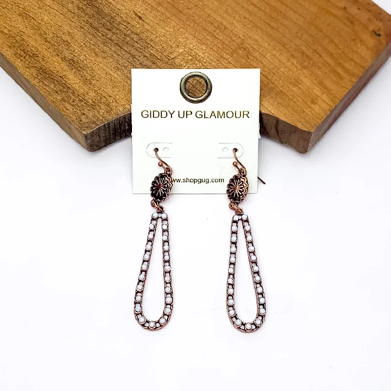 Women’s chic earrings-Copper Tone Open Teardrop Earrings With Small Stones in Ivory