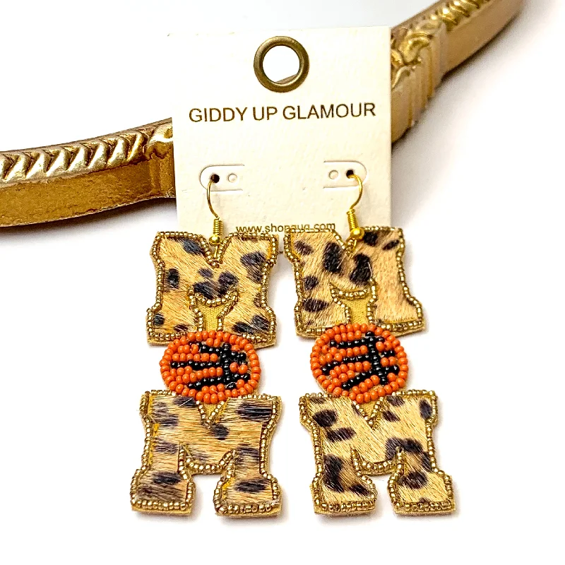 Women’s wedding earrings-Leopard Print Basketball Mom Earrings