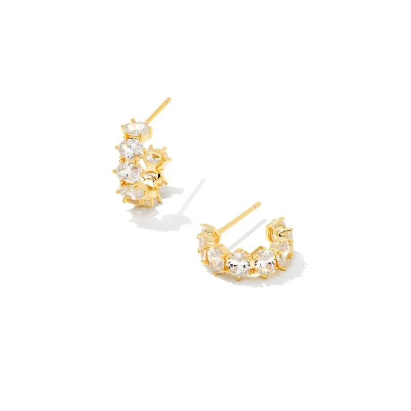 Women’s custom earrings-Kendra Scott | Cailin Gold Crystal Huggie Earrings in White Crystal