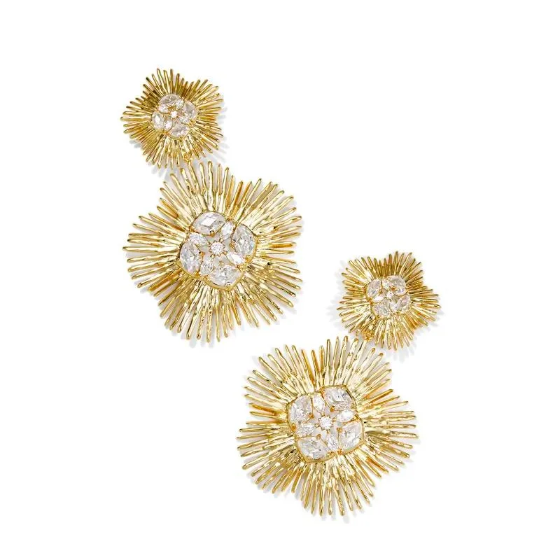 Women’s halo earrings-Kendra Scott | Dira Gold Crystal Statement Earrings in White Mix