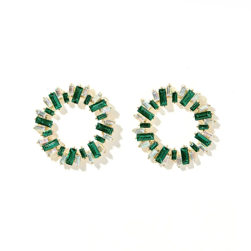 Women’s pearl earrings-Linny Co | Whitney Gold Tone Circular Earrings with Crystal Accents in Green