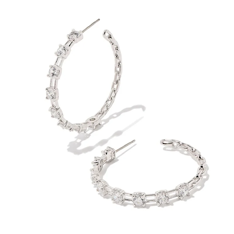 Women’s dangly earrings-Kendra Scott | Lexi Silver Hoop Earrings in White Crystal