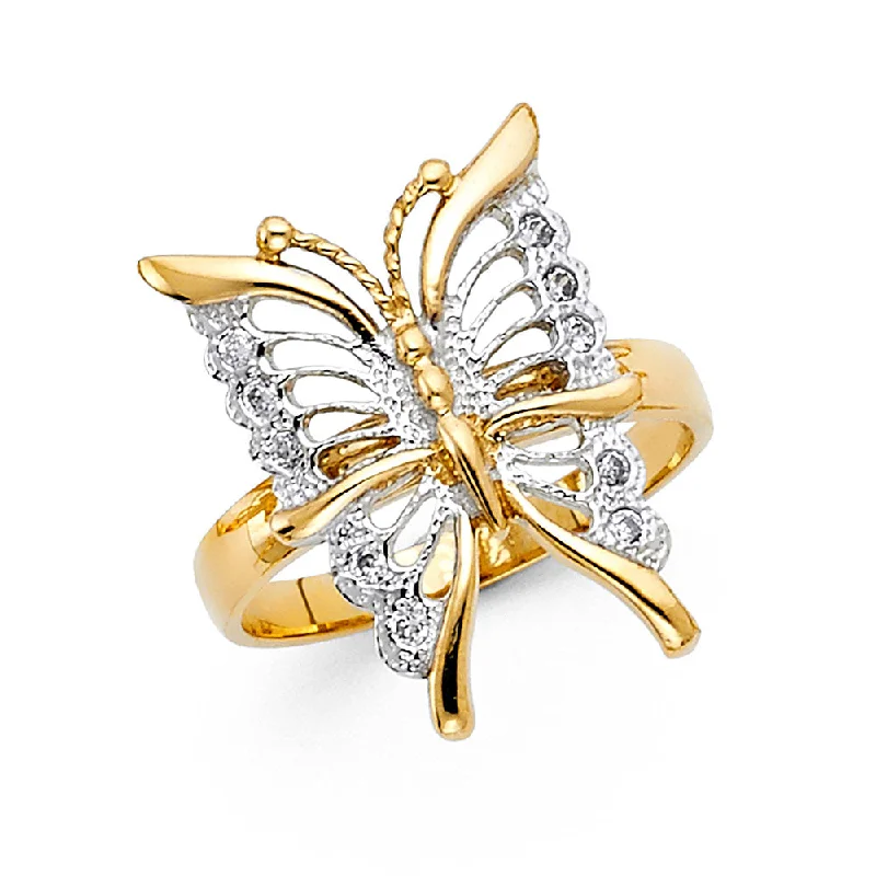 Women’s pearl rings-14K CZ FANCY BUTTERFLY RING