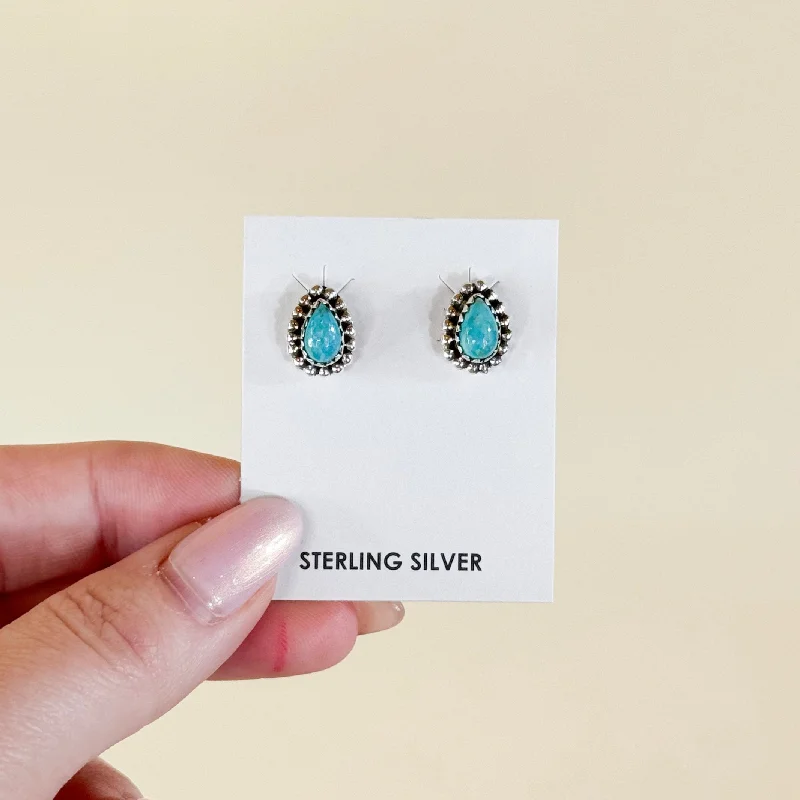 Women’s cubic zirconia earrings-Hada Collection | Handmade Sterling Silver Teardrop Kingman Turquoise Stud Earrings