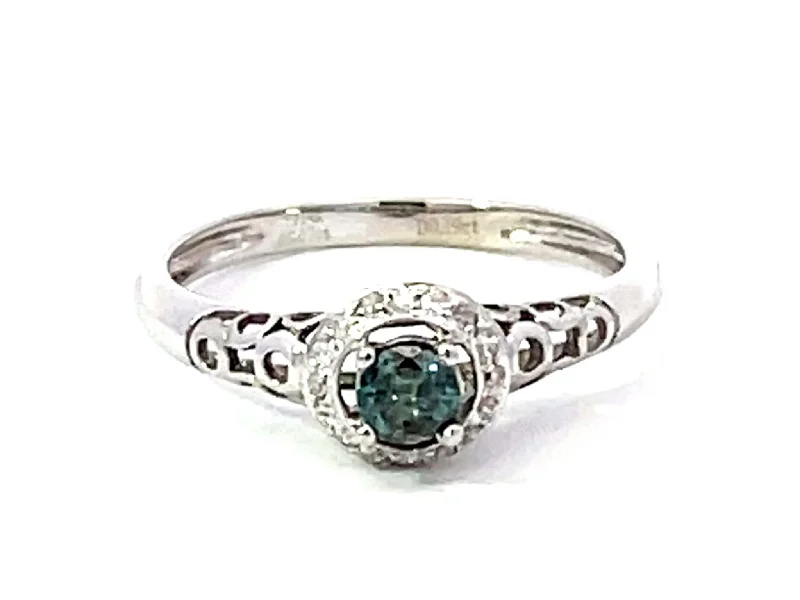 Women’s silver statement rings-Blue Diamond Diamond Halo Ring Solid 14k White Gold