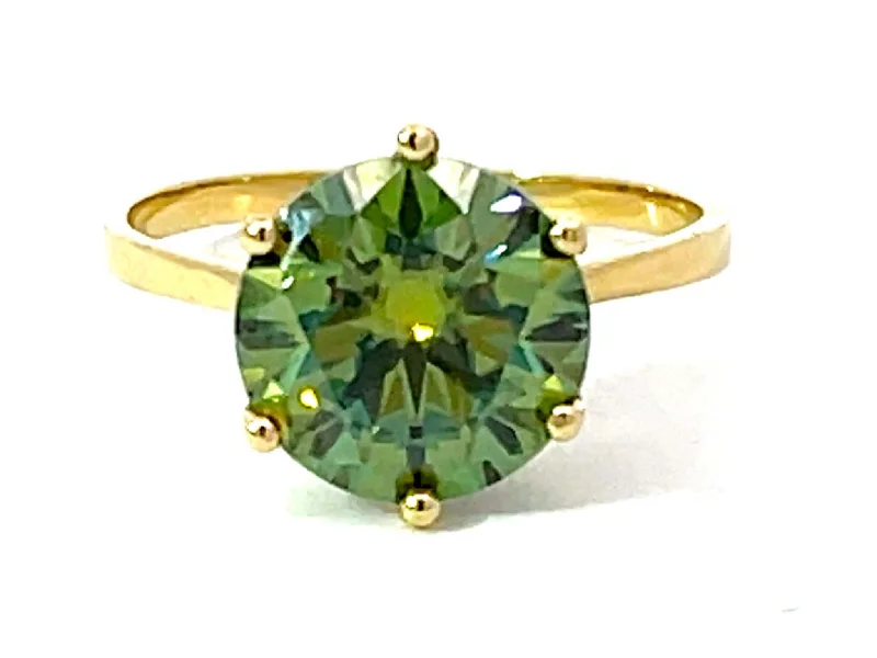 Women’s rose gold engagement rings-4 Carat Fancy Intense Green Moissanite Solitaire Ring in 14K Yellow Gold