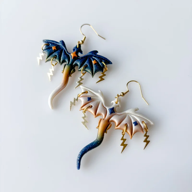 Women’s gold hoop earrings-STARRY NIGHT DRAGON EARRINGS