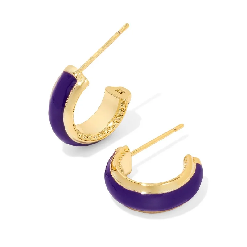 Women’s fashion earrings-Kendra Scott | Ainsley Gold Huggie Earrings in Purple Enamel