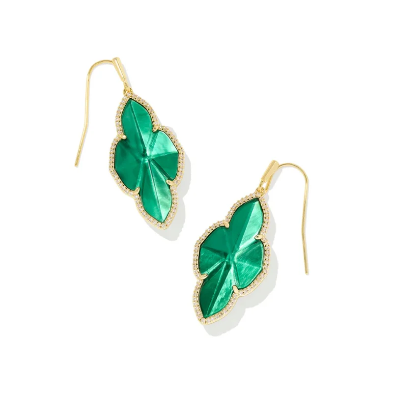 Women’s designer earrings-Kendra Scott | Abbie Pave Frame Gold Drop Earrings in Green Illusion