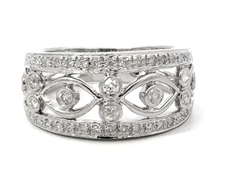 Women’s square rings-14k White Gold Cutout Diamond Band Ring