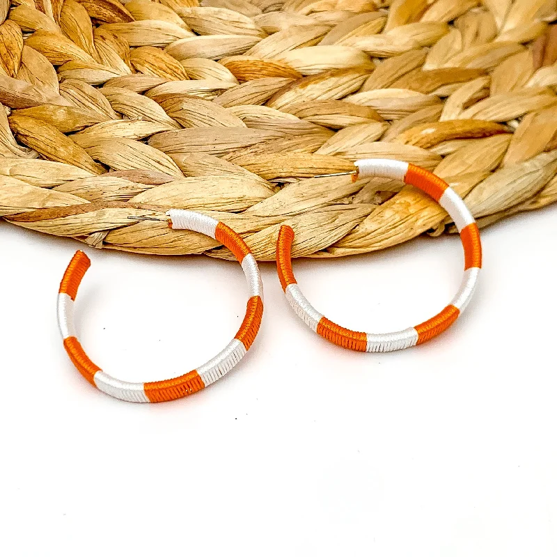 Women’s custom earrings-Game Day Glam Colored Hoop Earrings in Orange and White