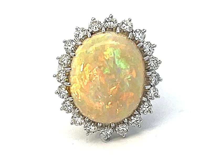 Women’s wrap rings-Ethiopian Opal and Diamond Halo Ring in 14k White Gold