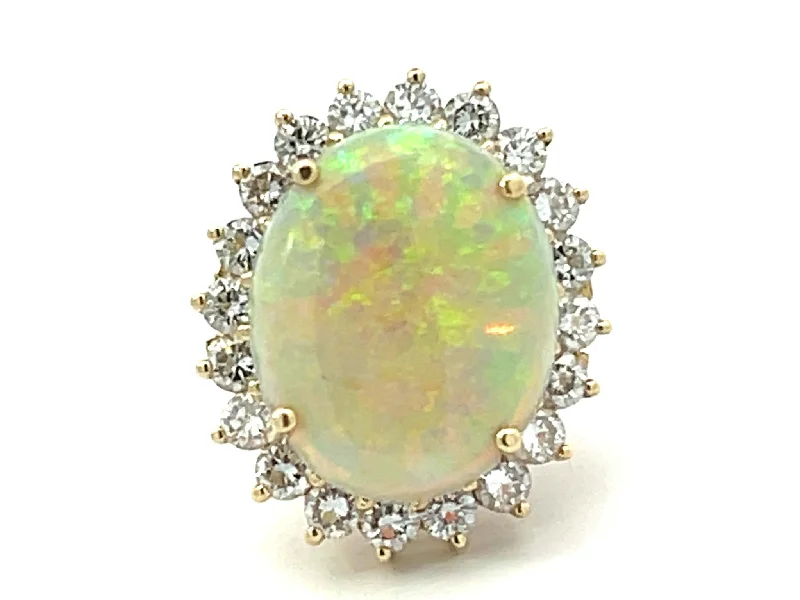 Women’s fancy rings-10 Carat Opal and 2 Carat Diamond Halo Ring 14k Yellow Gold