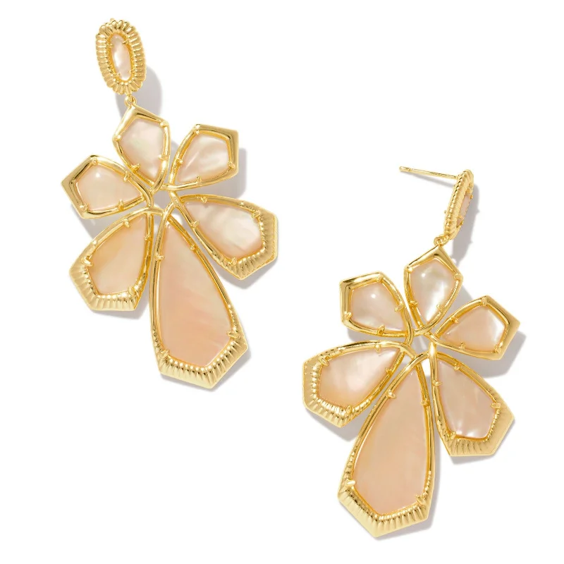 Women’s chic earrings-Kendra Scott | Layne Gold Statement Earrings in Golden Abalone