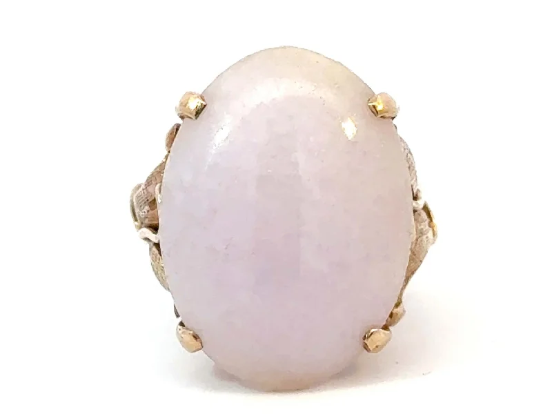 Women’s signet rings-Oval White Jade Cabochon Ring 14K Yellow Gold