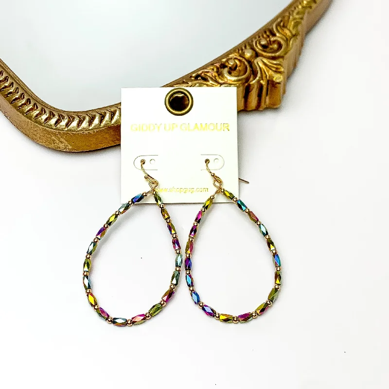 Women’s long teardrop earrings-Multicolor Beaded Open Drop Earrings with Gold Tone Spacers