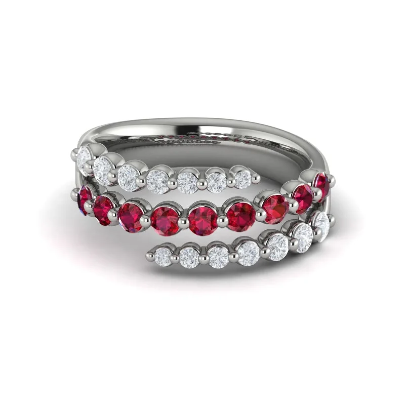 Diamond and Ruby Three Row Wrap Ring