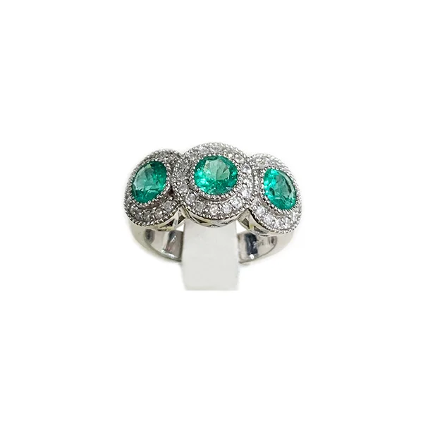 Women’s halo sapphire rings-14k White Gold Emerald Ring