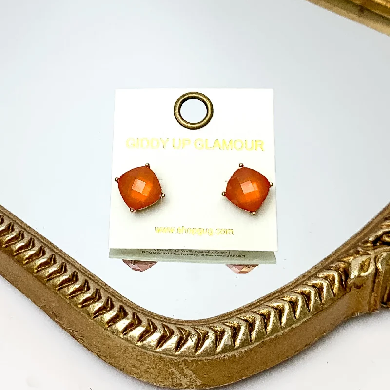 Women’s luxury gold earrings-Large Crystal Stud Earrings in Orange