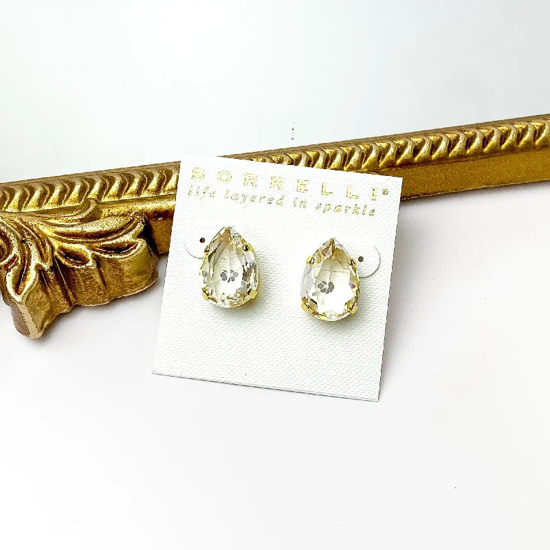 Women’s opal earrings-Sorrelli | Eileen Stud Earrings in Bright Gold Tone and Clear Crystals