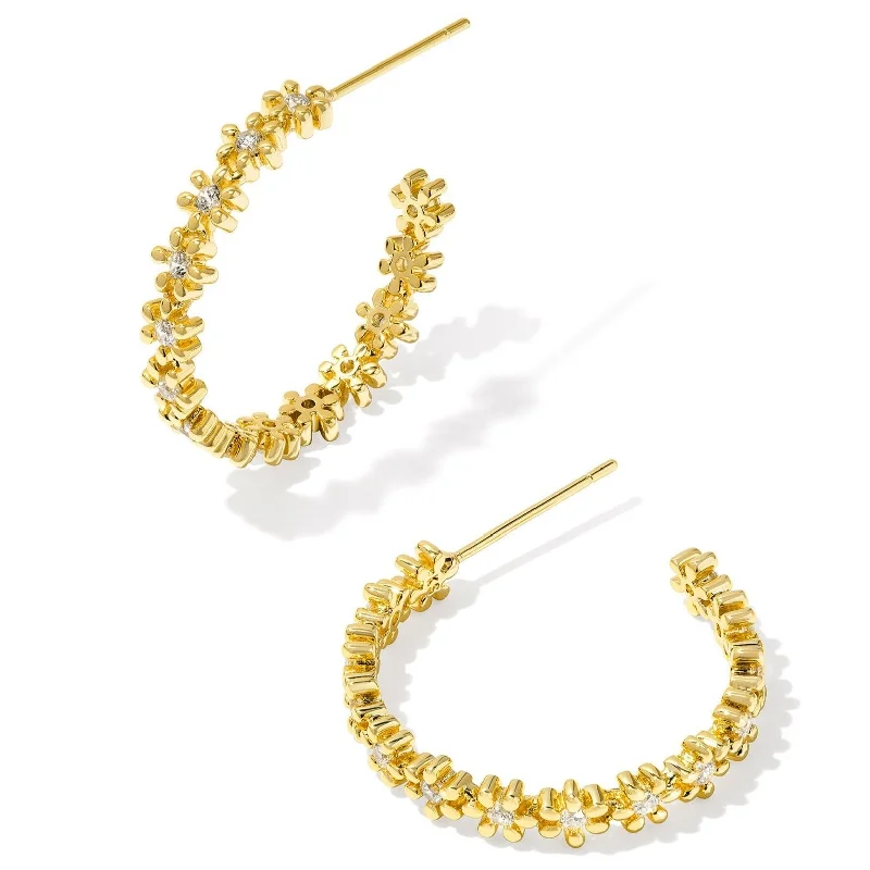 Women’s double-drop earrings-Kendra Scott | Nydia Gold Hoop Earrings in White Crystal