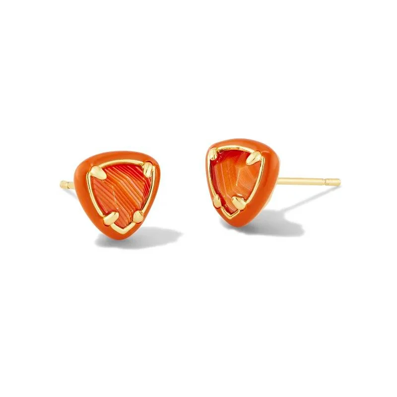 Women’s silver hoop earrings-Kendra Scott | Arden Gold Enamel Framed Stud Earrings in Orange Banded Agate