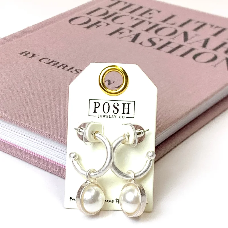 Women’s trendy earrings-Posh By Pink Panache | Huggie Hoop Earrings with Pearl Charm in Silver