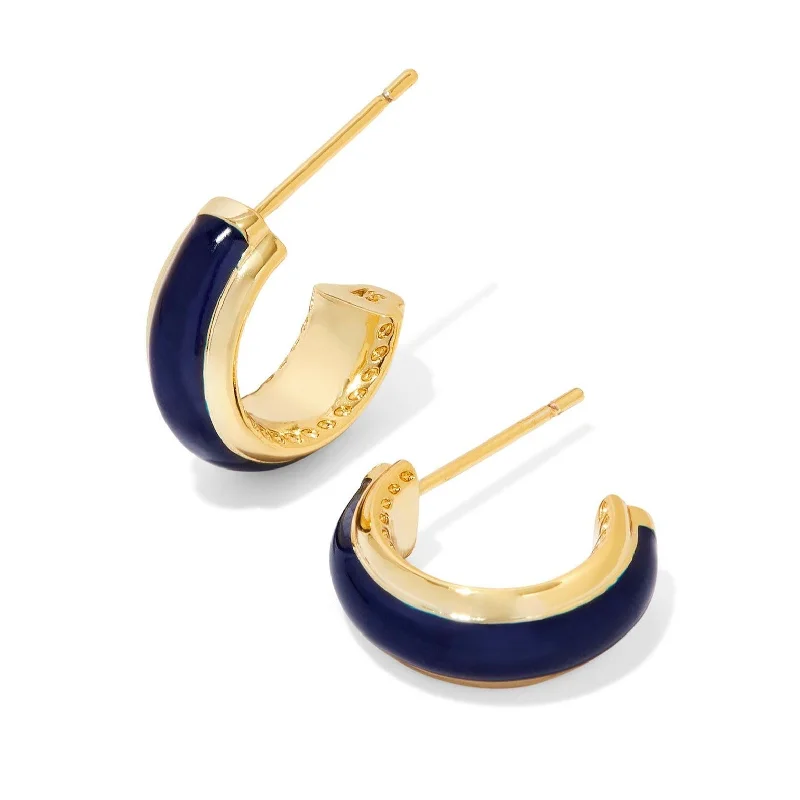 Women’s gemstone earrings-Kendra Scott | Ainsley Gold Huggie Earrings in Navy Enamel