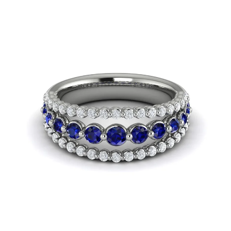 Three Row Diamond and Blue Sapphire Statement Ring