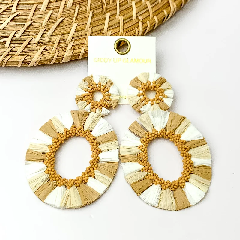 Women’s infinity earrings-Siesta Keys Raffia Wrapped Open Oval Earrings in White, and Shades of Tan