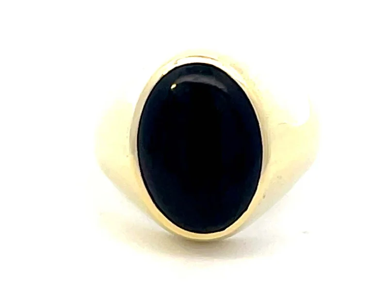 Women’s silver and gold rings-Vintage Men's Black Onyx Ring in 14k Yellow Gold