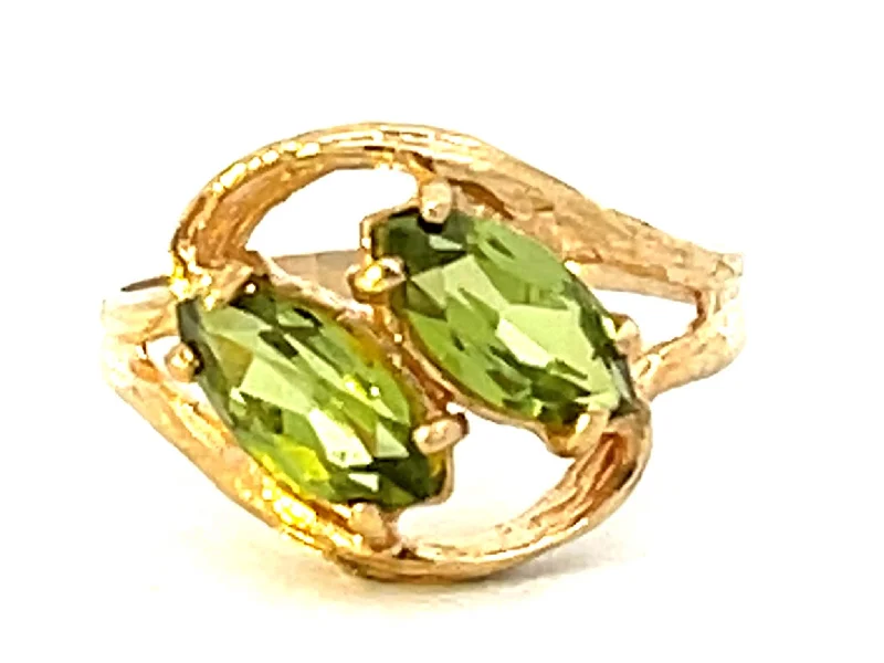 Women’s personalized rings-Double Marquise Peridot Ring in 14k Yellow Gold