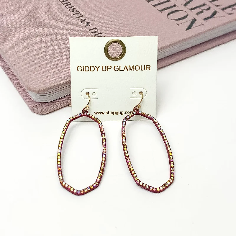 Women’s halo earrings-Sparkle Girl Open Oval Earrings in Maroon