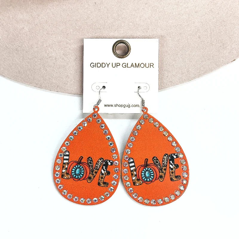 Women’s ruby earrings-Seasonal Treats Love Teardrop Earrings in Orange with AB Crystals