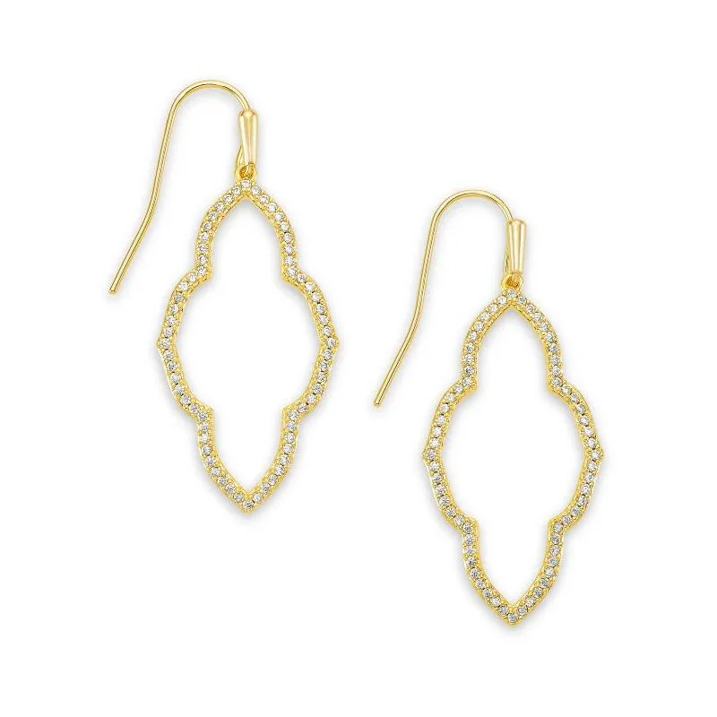 Women’s luxury diamond earrings-Kendra Scott | Abbie Gold Small Open Frame Earrings in White Crystal