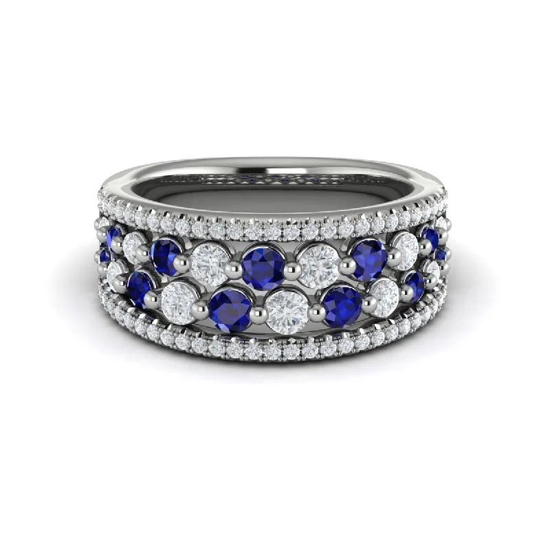 Diamond and Blue Sapphire Cluster Statement Ring