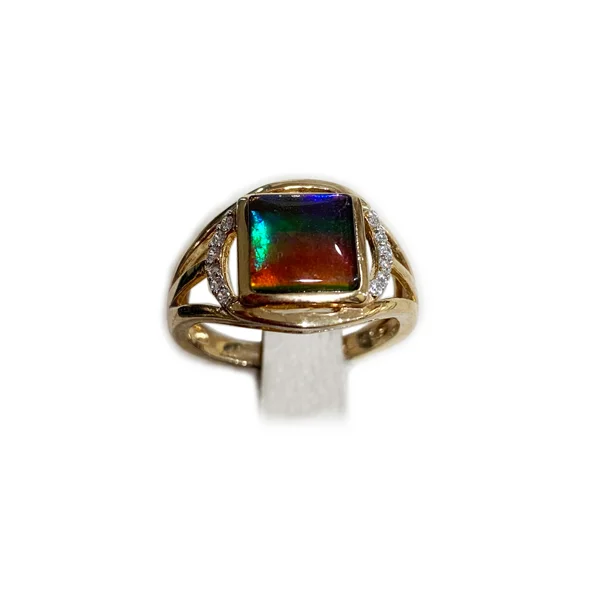 Women’s custom diamond rings-Sterling Silver Ammolite Ring