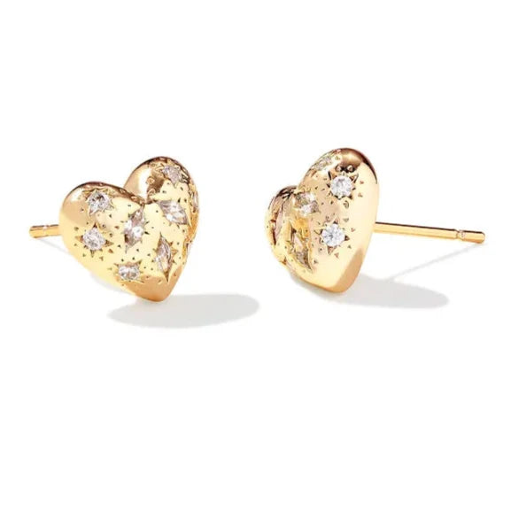 Women’s minimalist earrings-Kendra Scott | Holland Gold Heart Stud Earrings in White Crystal